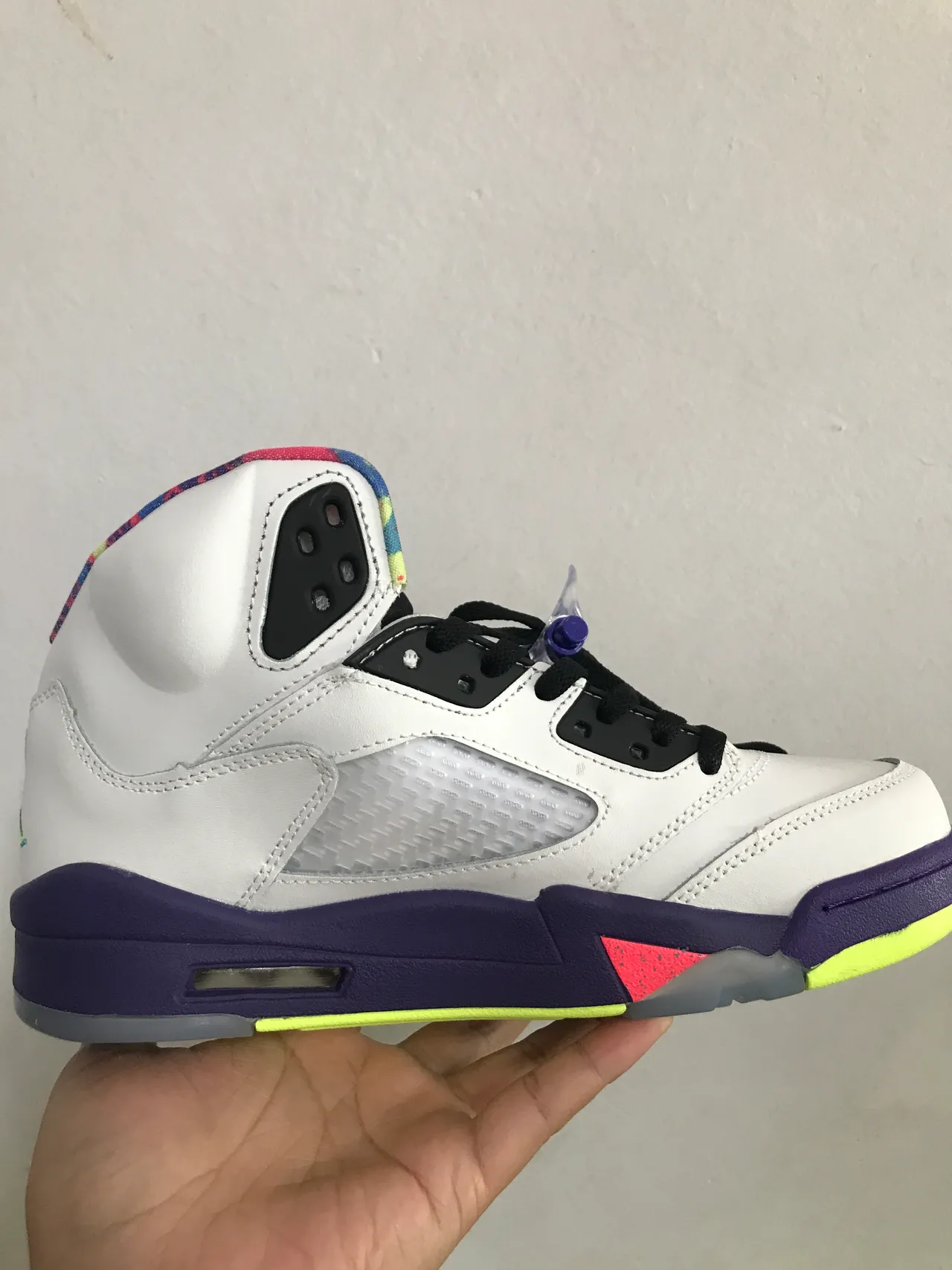 Air Jordan 5 tênis de basquete branco roxo verde neon 4