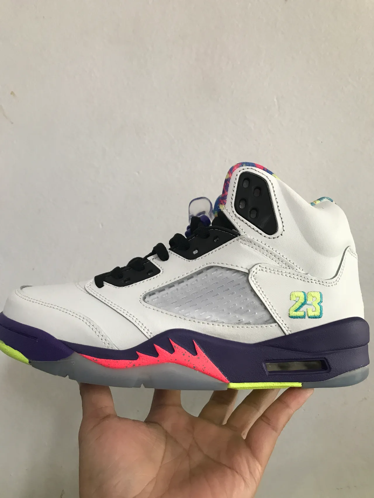 Air Jordan 5 tênis de basquete branco roxo verde neon 5