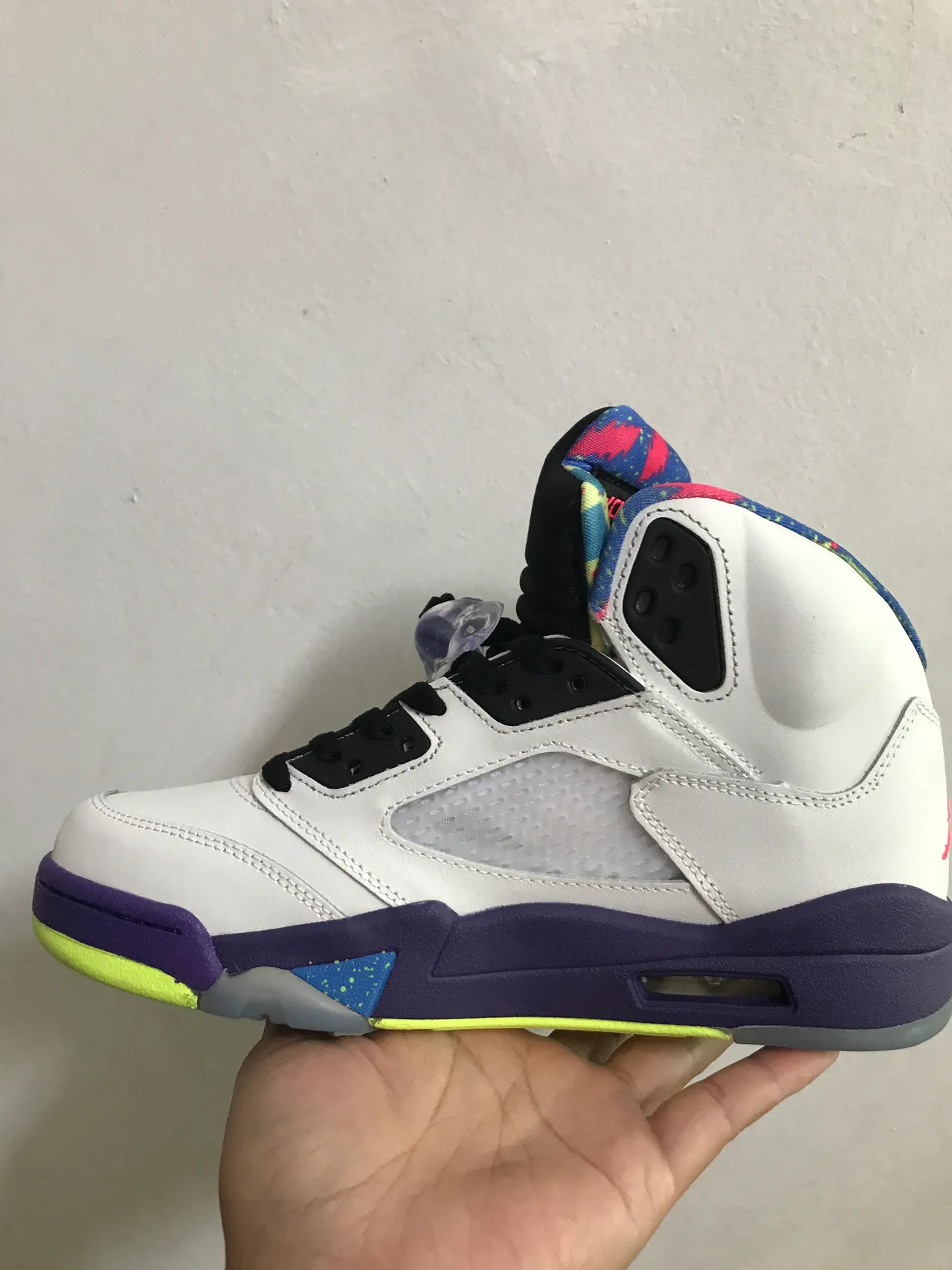 Air Jordan 5 tênis de basquete branco roxo verde neon 6