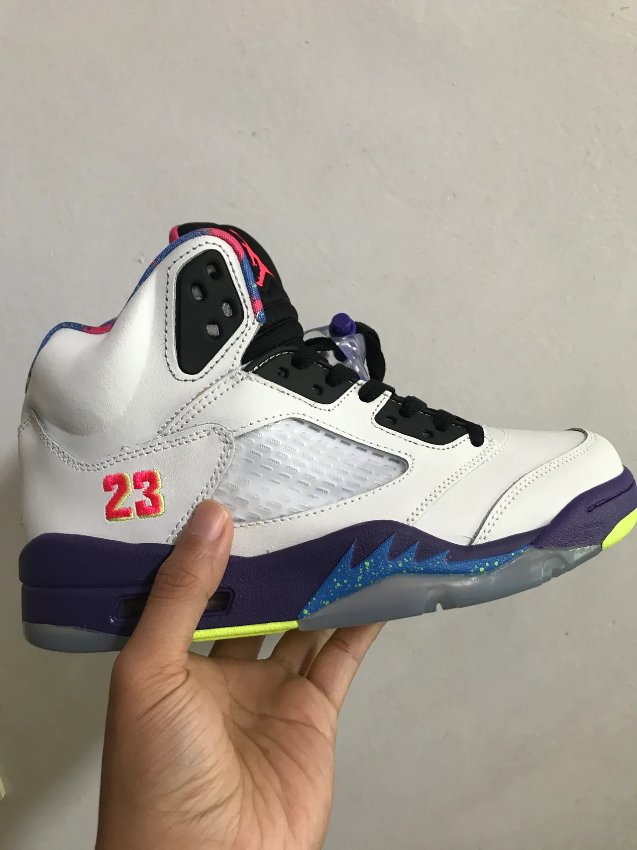Air Jordan 5 tênis de basquete branco roxo verde neon 7