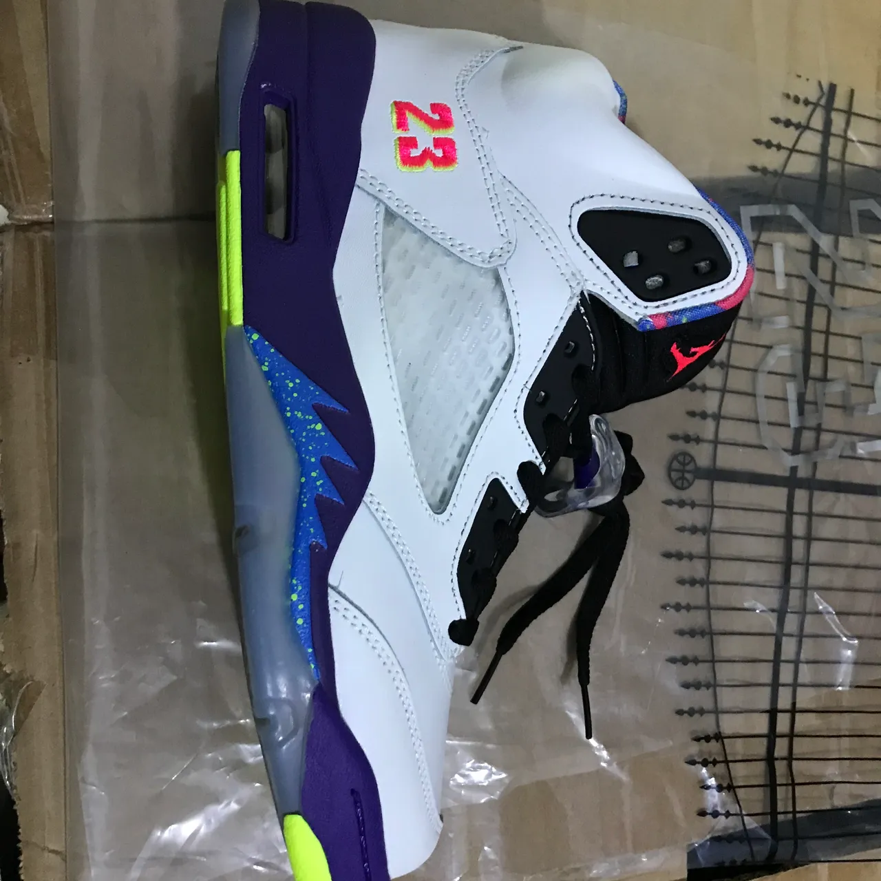 Air Jordan 5 tênis de basquete branco roxo verde neon 8