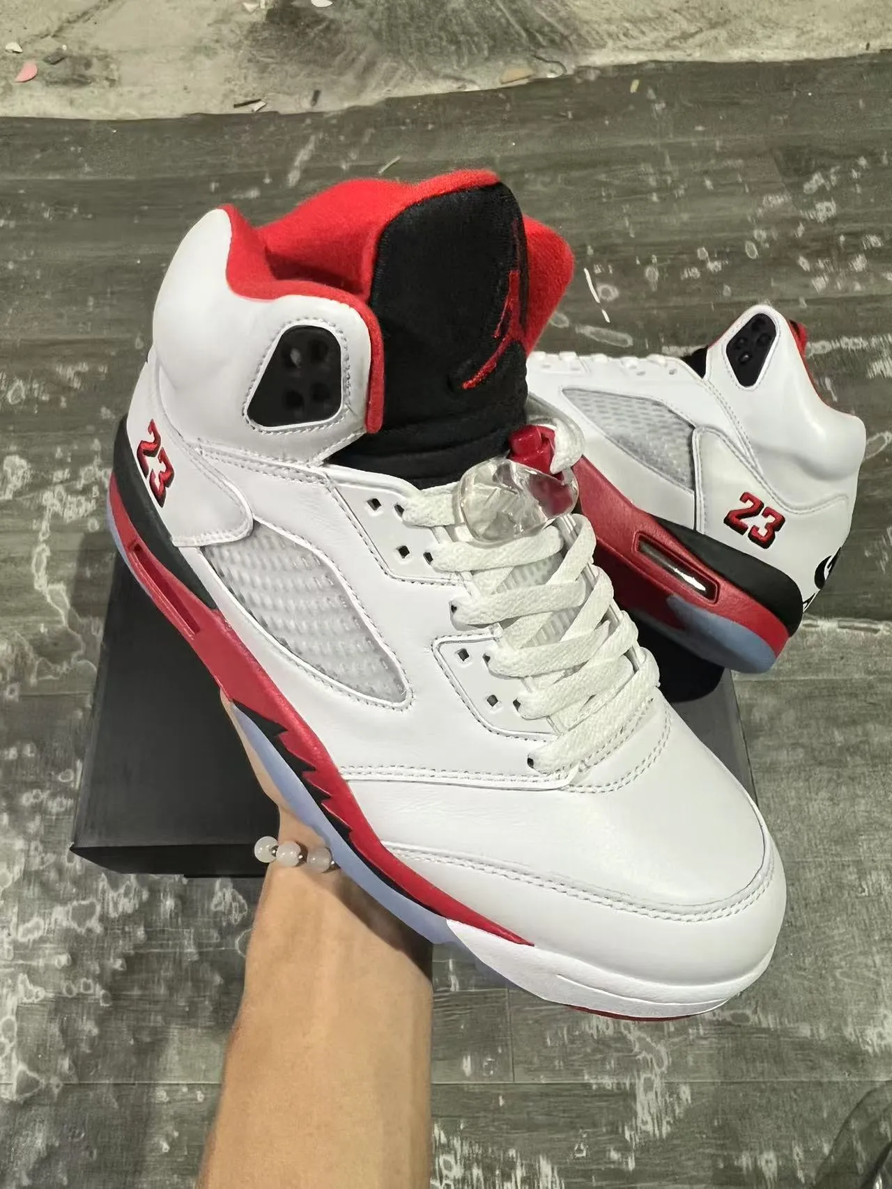 Air Jordan 5 White Red Black Basketball Shoes 2