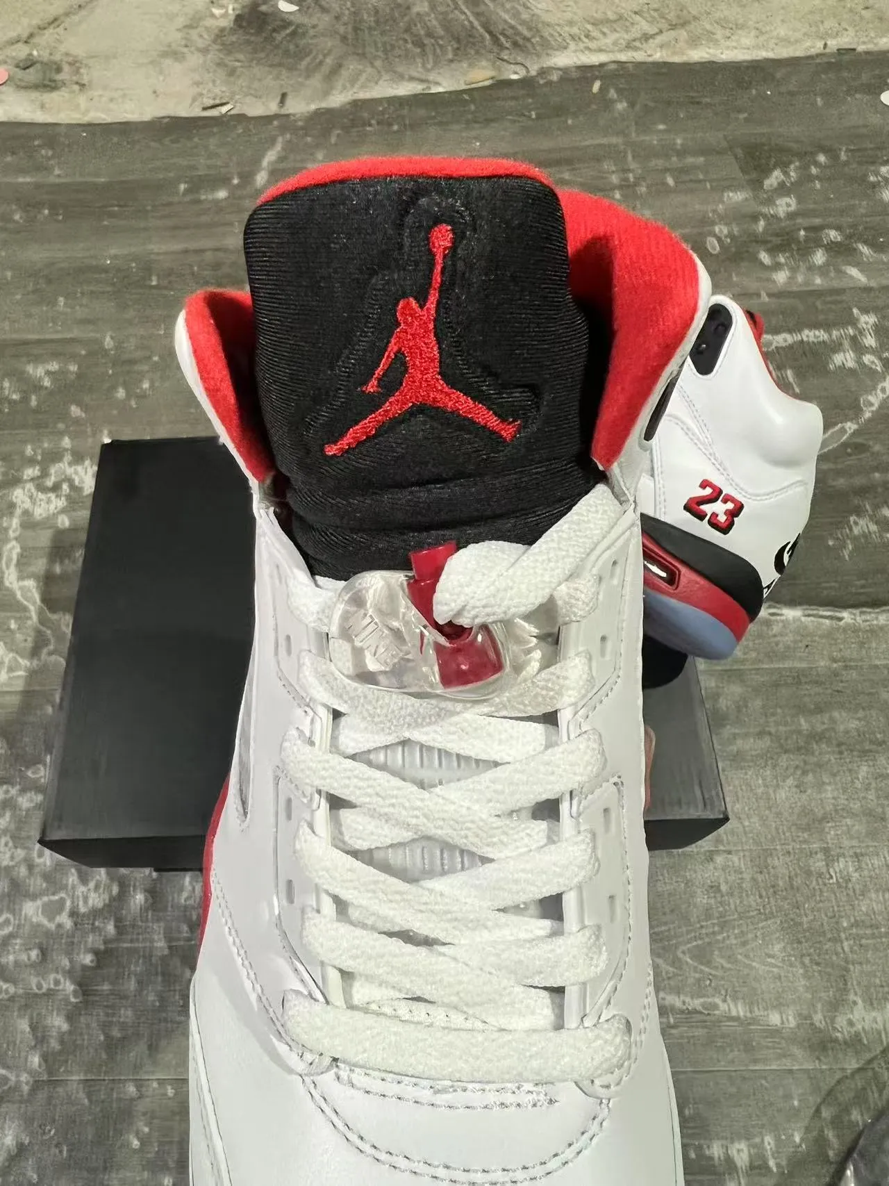 Air Jordan 5 White Red Black Basketball Shoes 4