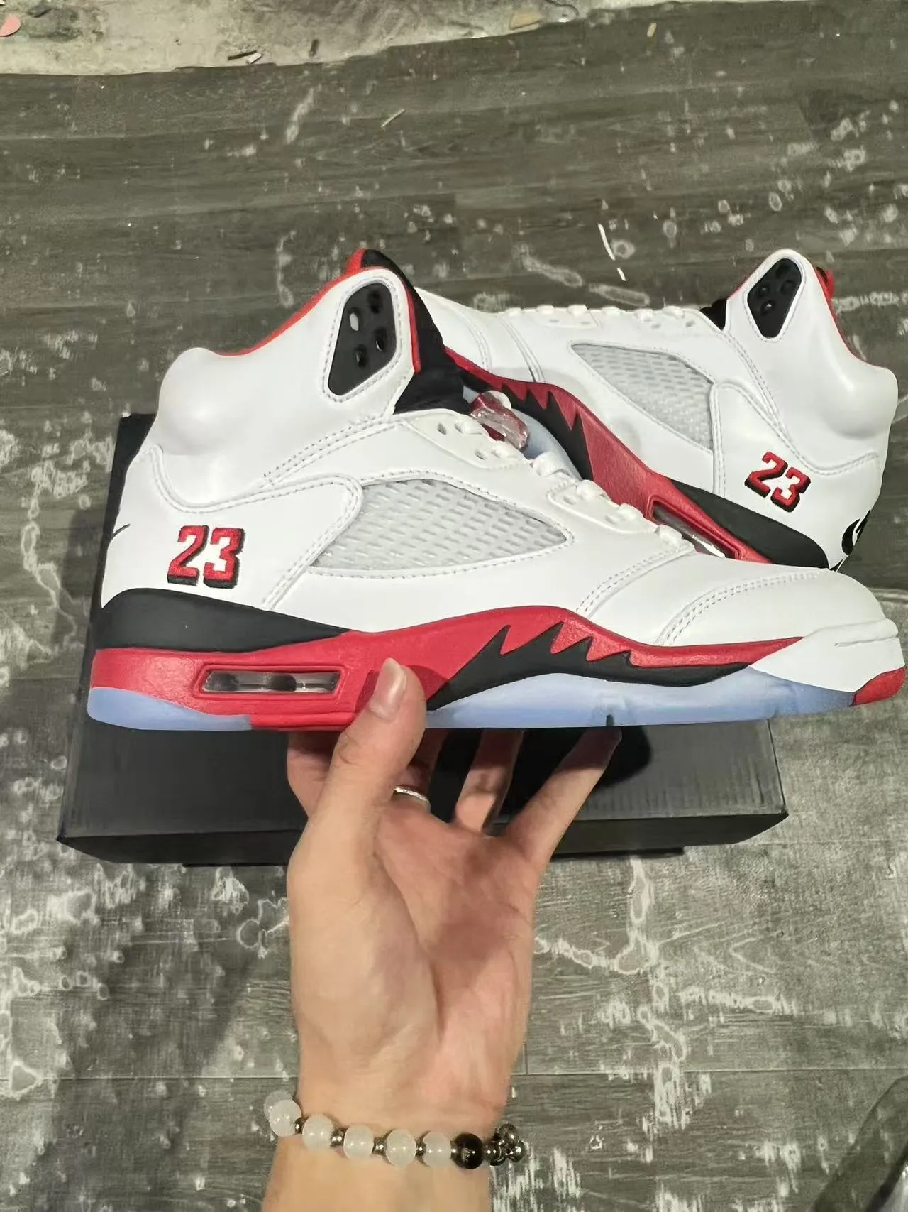 Air Jordan 5 White Red Black Basketball Shoes 7