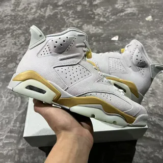 Air Jordan 6 Light Gray and Gold Basketball Shoes