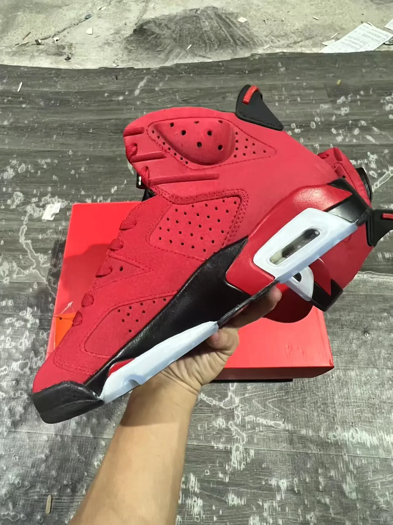 Air Jordan 6 Vermelho Preto Branco Tênis de Basquete 5