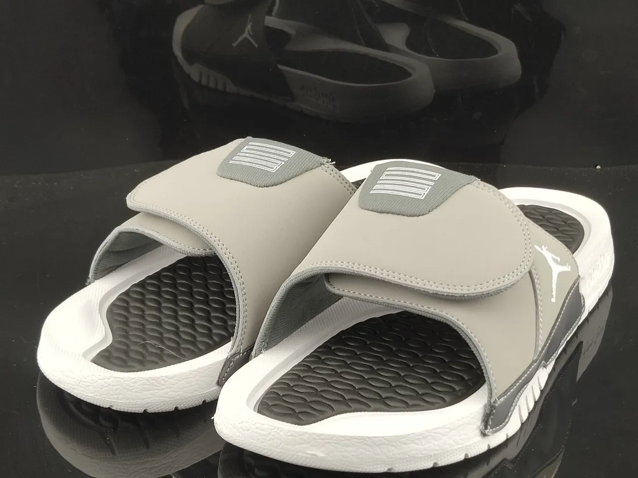 Air Jordan Gray White Molded Bubble-Textured Footbed Single-Strap Closure Slippers 2