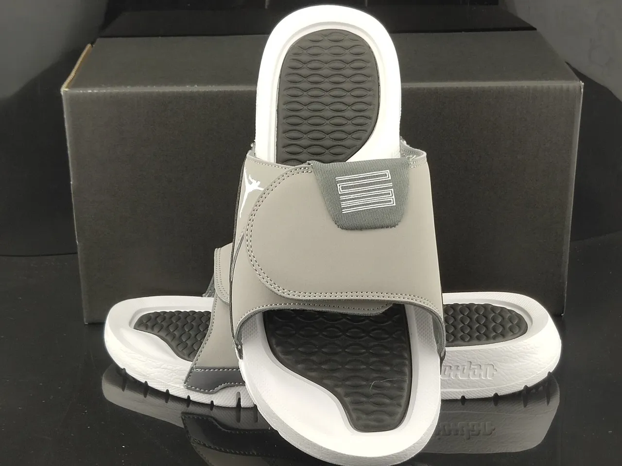 Air Jordan Gray White Molded Bubble-Textured Footbed Single-Strap Closure Slippers 3