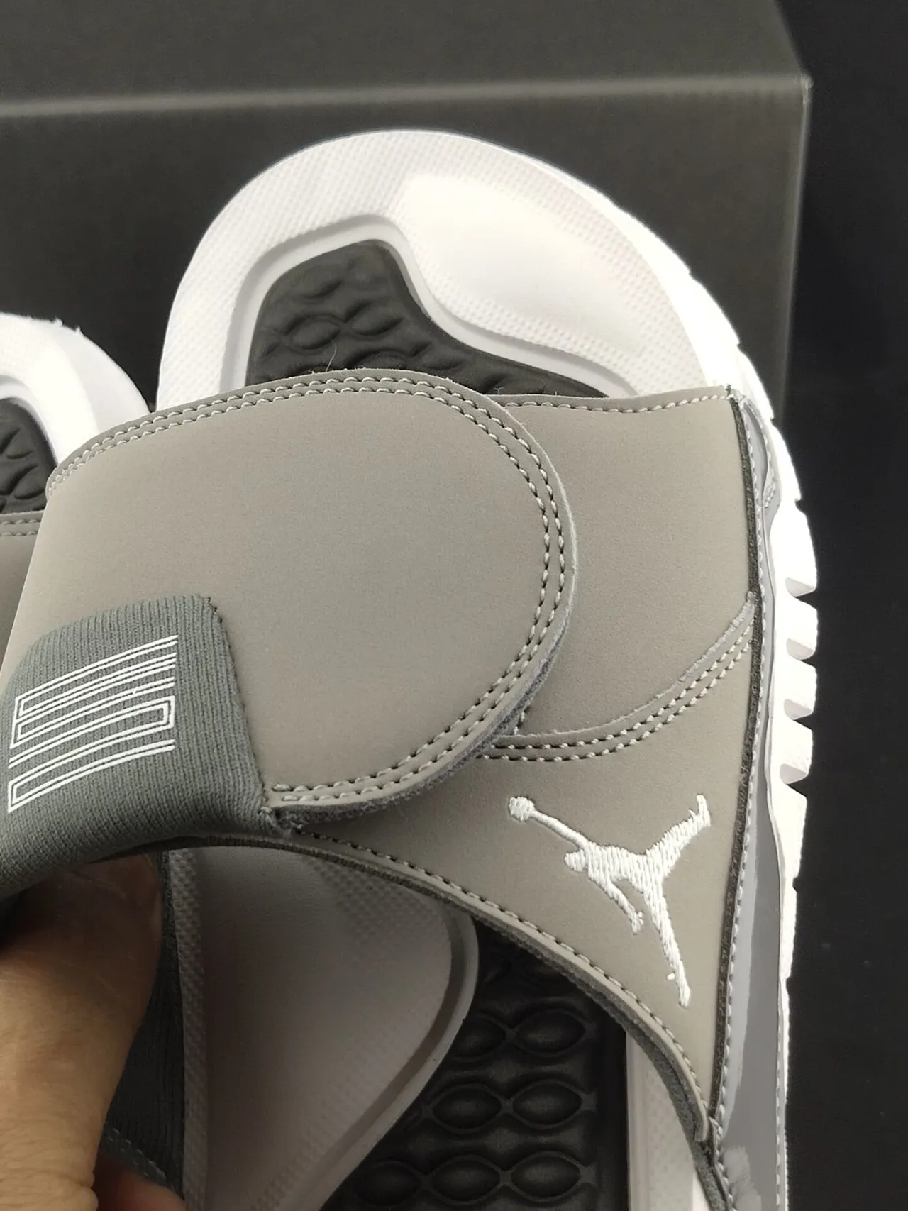 Air Jordan Gray White Molded Bubble-Textured Footbed Single-Strap Closure Slippers 6