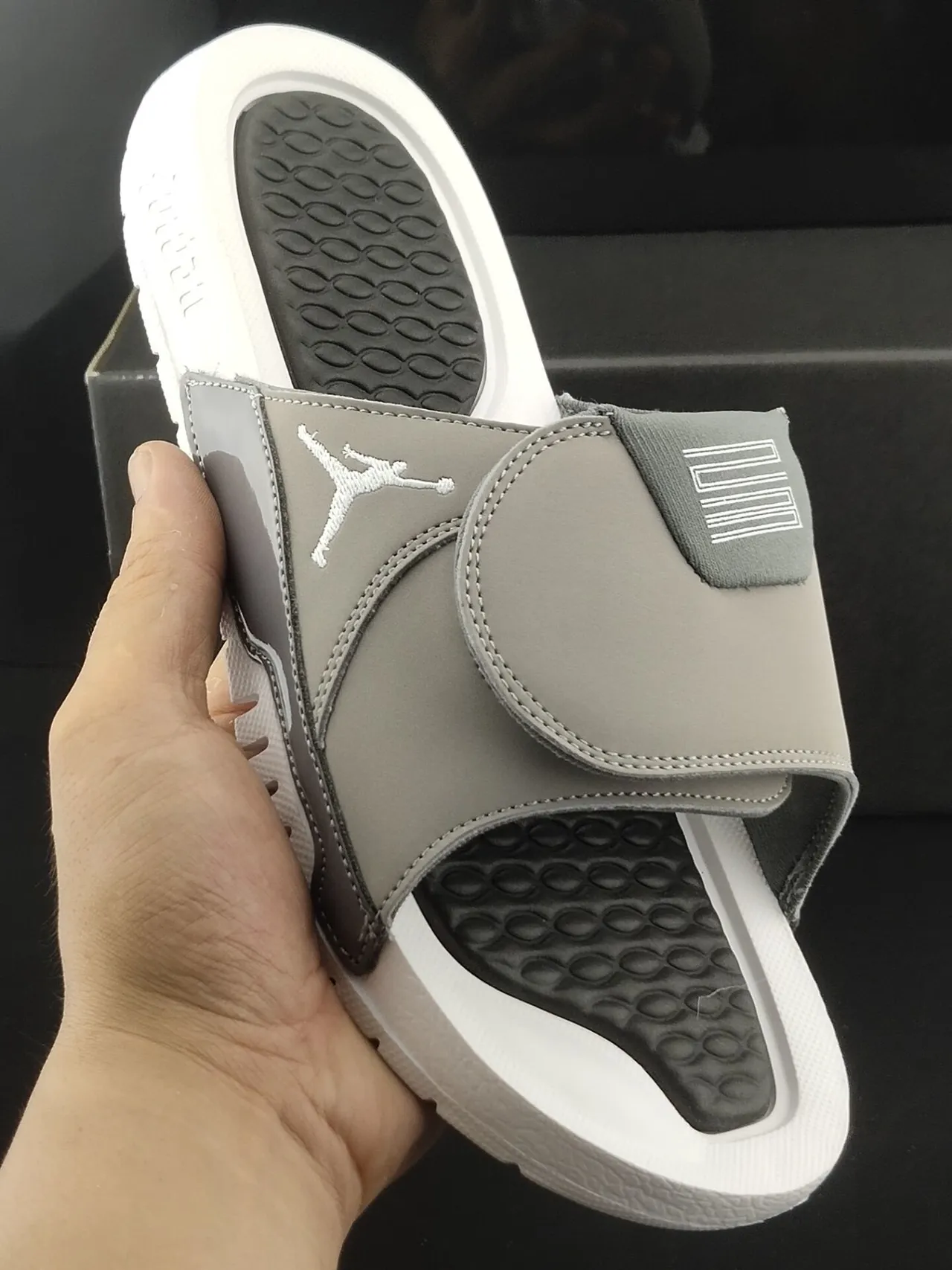 Air Jordan Gray White Molded Bubble-Textured Footbed Single-Strap Closure Slippers 7