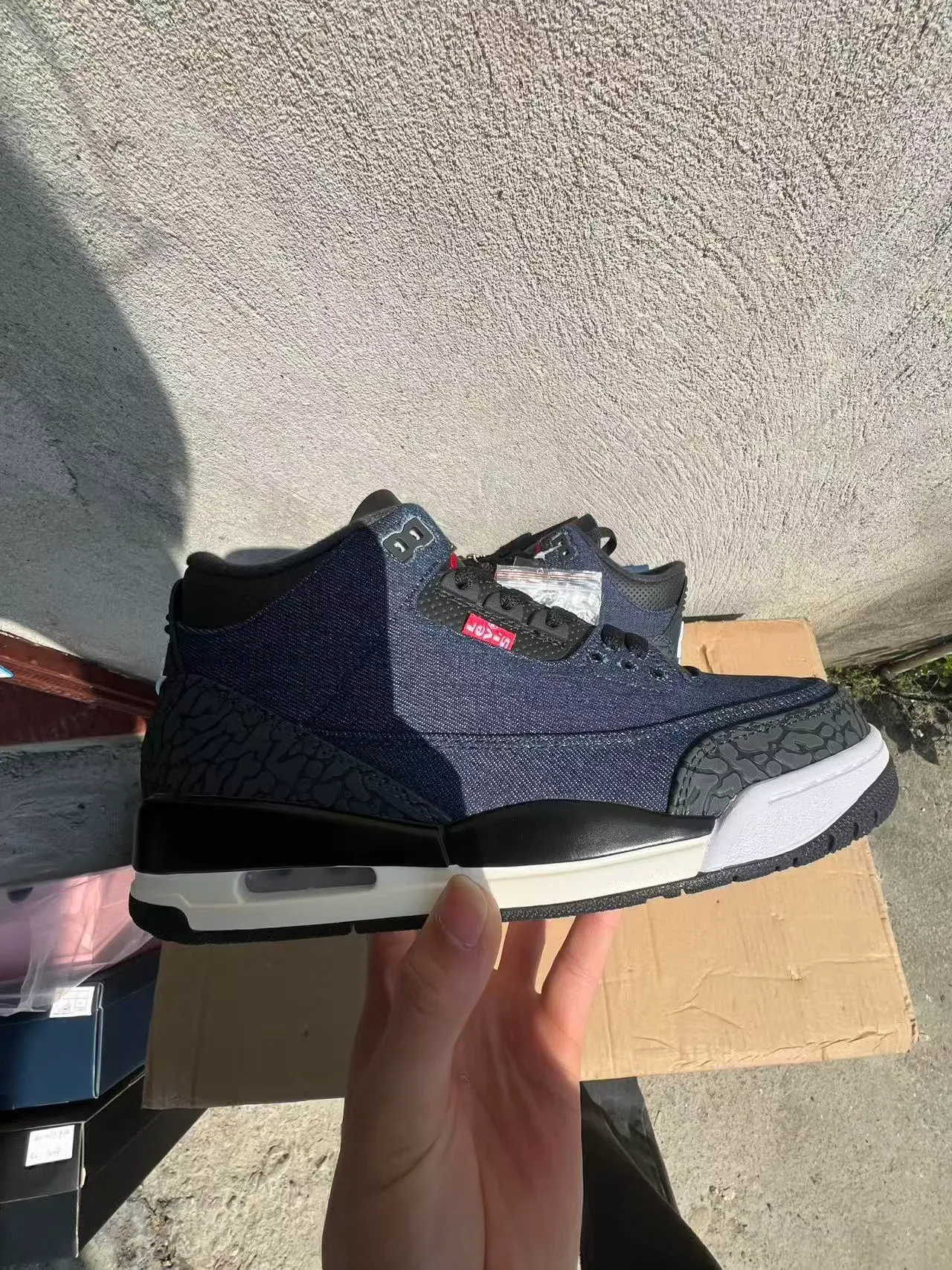 Air Jordan Navy Black Chaussures de Basketball Hautes avec Tige Texturisée en Denim 7