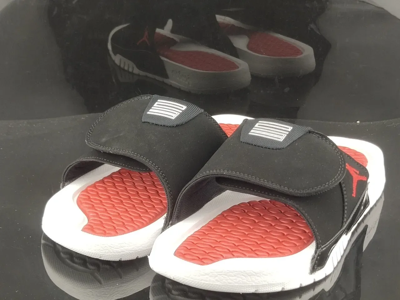 Air Jordan Slide Black White Red Suede Slipper 2