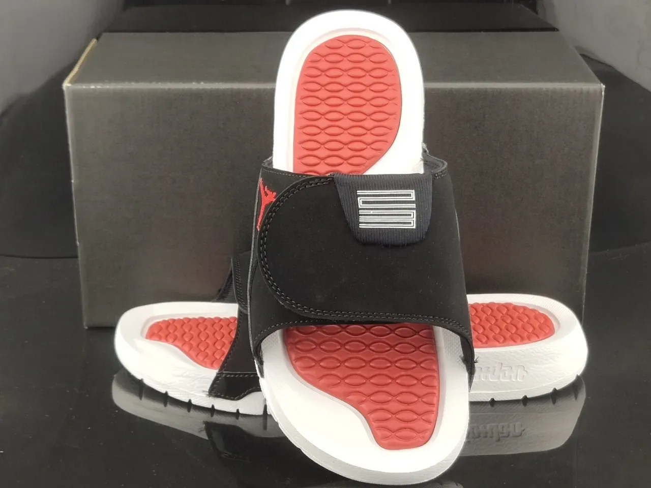 Air Jordan Slide Black White Red Suede Slipper 3