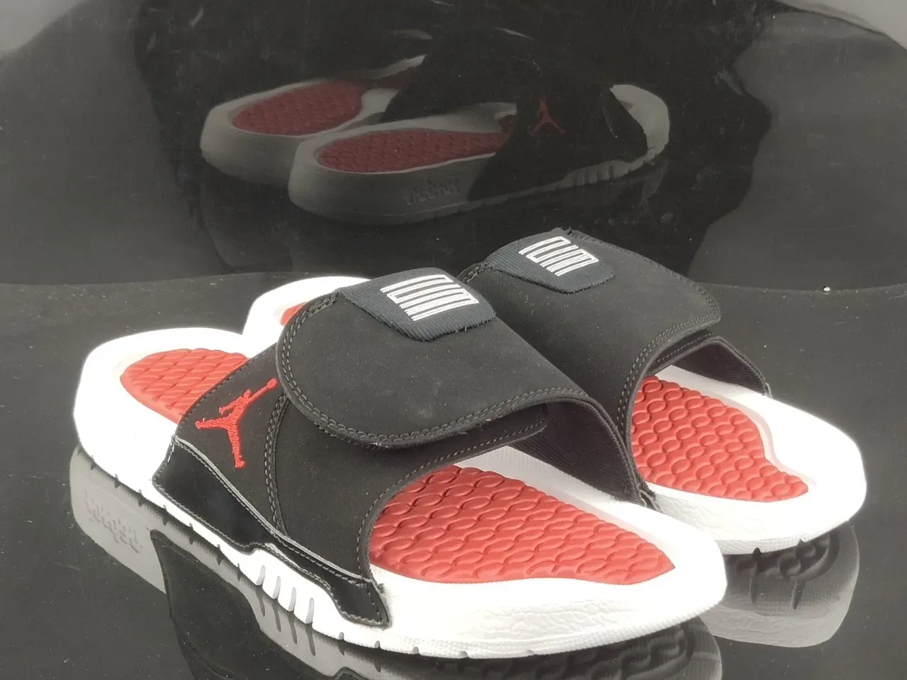 Air Jordan Slide Black White Red Suede Slipper 4