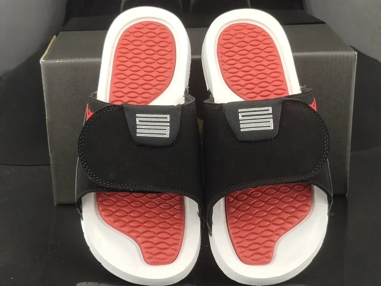 Air Jordan Slide Black White Red Suede Slipper 5