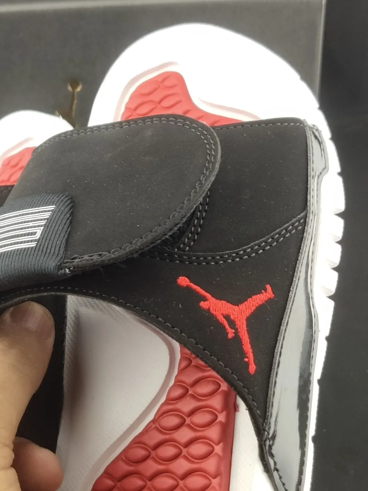 Air Jordan Slide Black White Red Suede Slipper 6