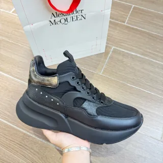Alexander McQueen Oversized Sneaker Black Gold Platform Sole Mixed-Material Upper Chunky Sneakers
