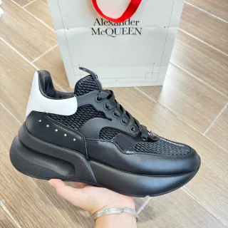 Alexander McQueen Oversized Sneaker Black White Platform Sole Mesh And Leather Paneling Chunky Sneakers