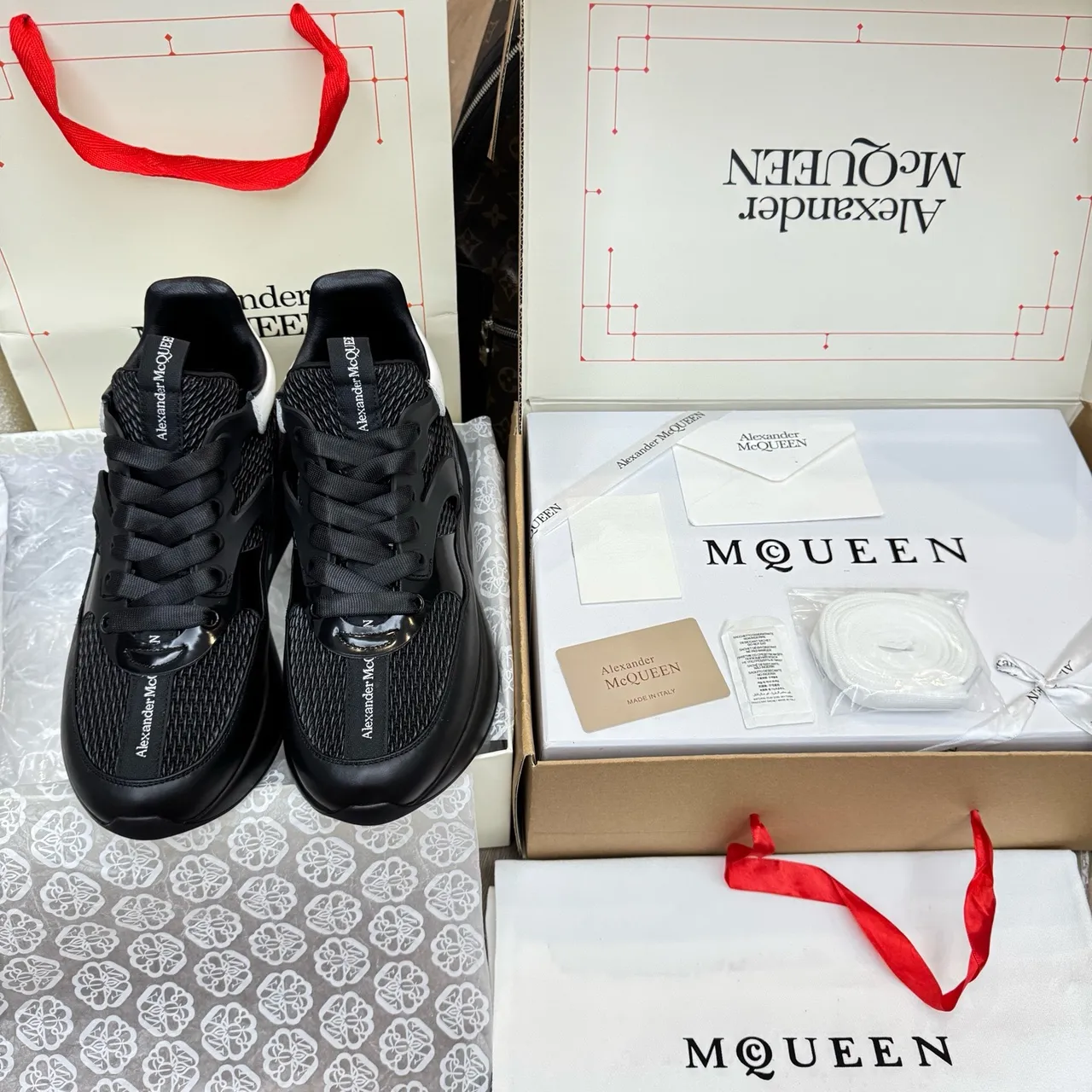 Alexander McQueen Oversized Sneaker Black White Platform Sole Mesh And Leather Paneling Chunky Sneakers 6