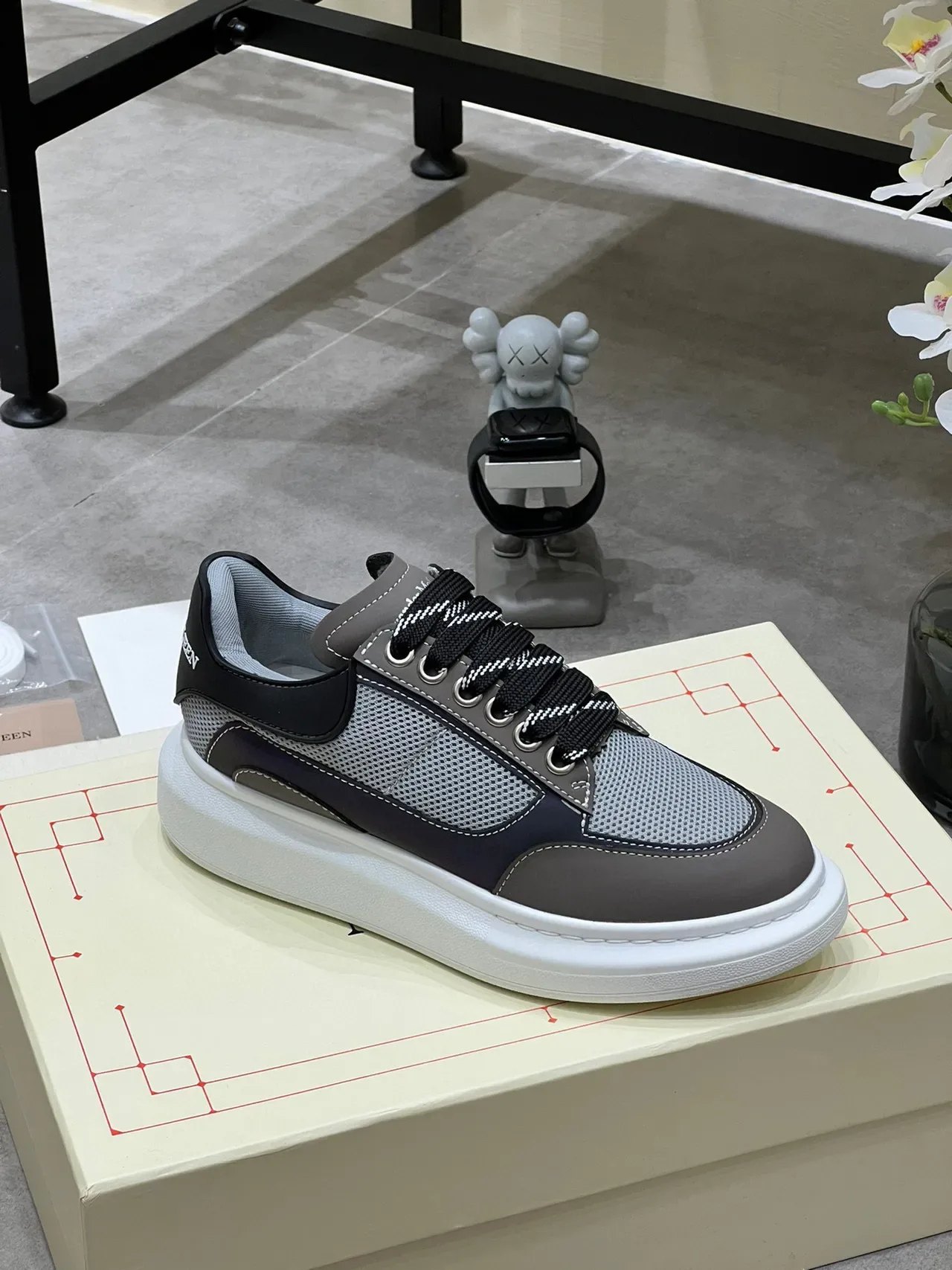 Alexander McQueen Oversized Sneaker Gray and Black Mesh Leather Lifestyle Sneakers 5