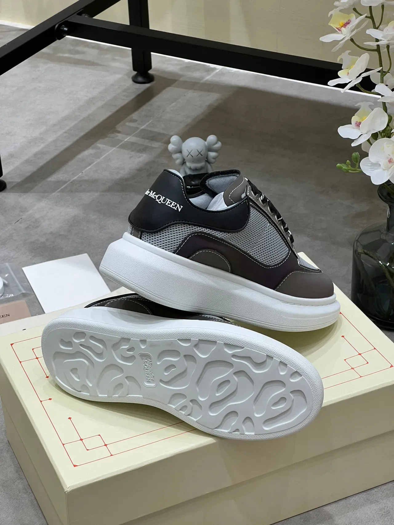 Alexander McQueen Oversized Sneaker Gray and Black Mesh Leather Lifestyle Sneakers 6