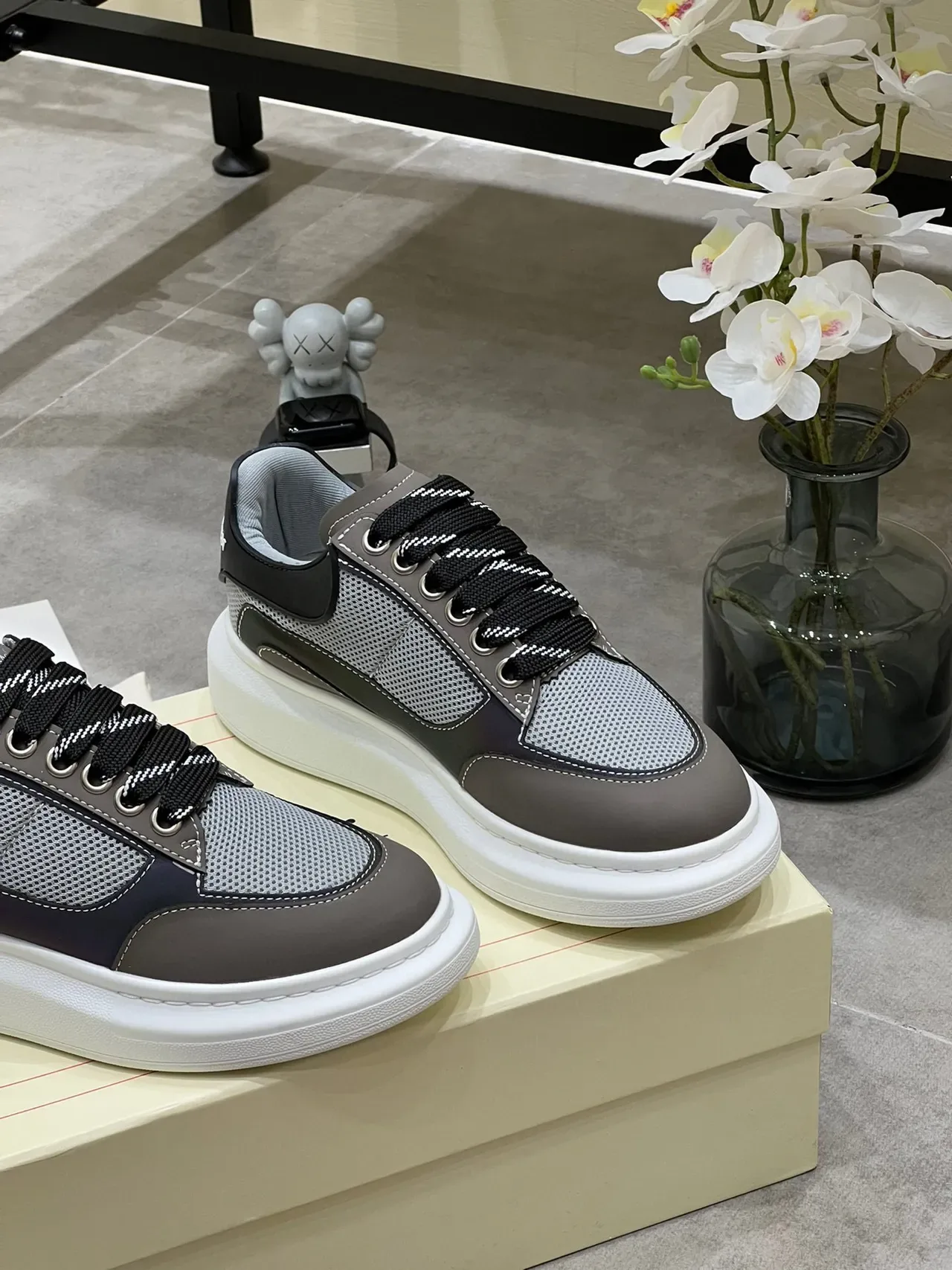 Alexander McQueen Oversized Sneaker Gray and Black Mesh Leather Lifestyle Sneakers 7