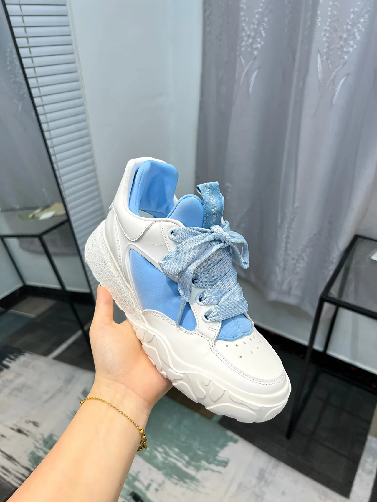 Alexander McQueen Oversized Sneaker White and Light Blue Chunky Sneakers 5