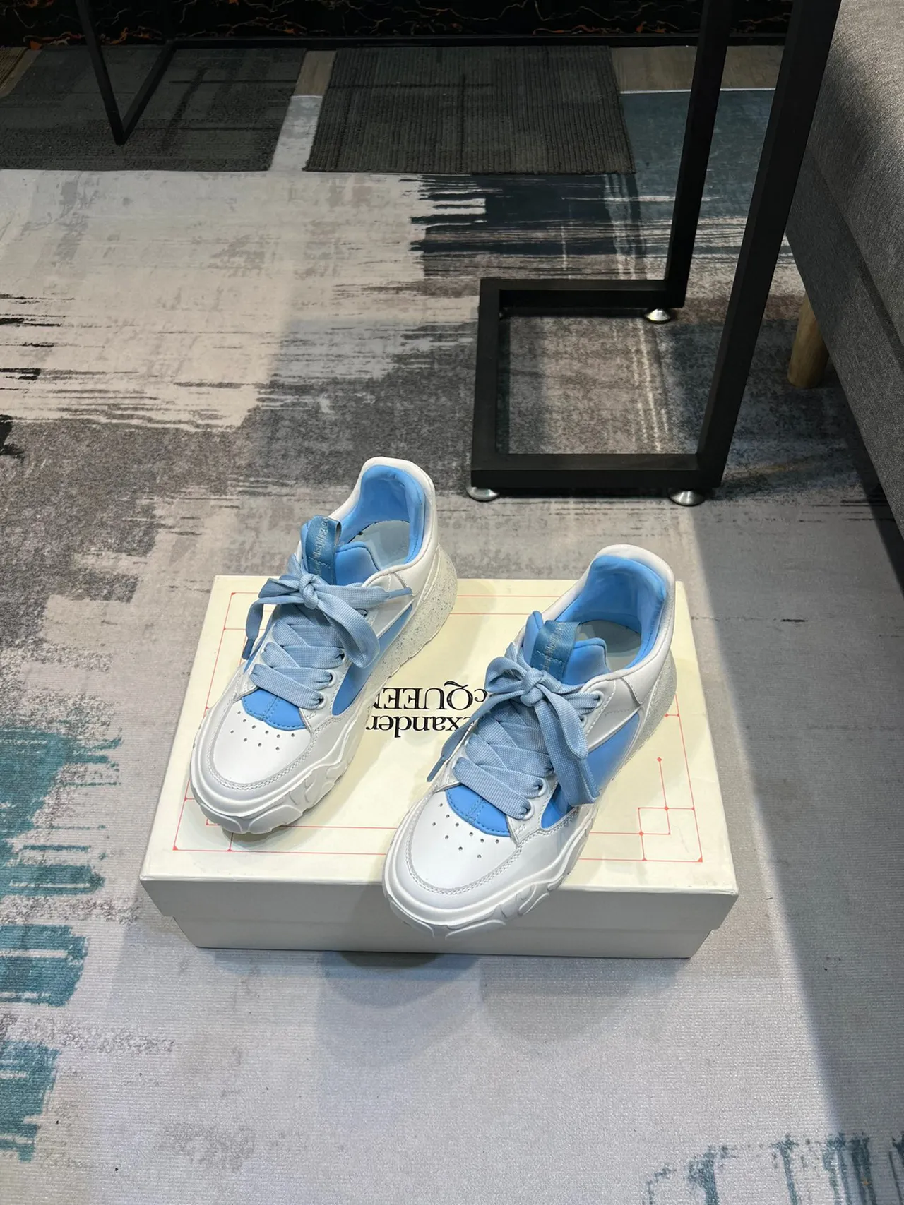 Alexander McQueen Oversized Sneaker White and Light Blue Chunky Sneakers 6