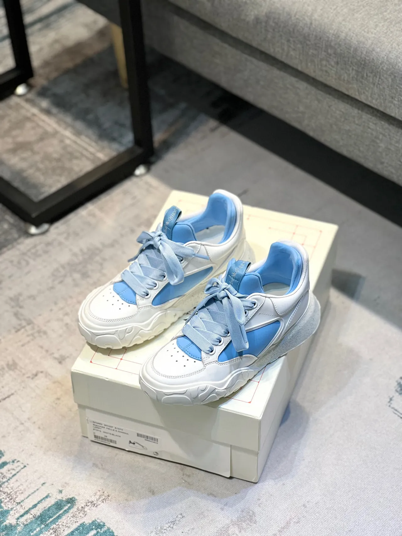 Alexander McQueen Oversized Sneaker White and Light Blue Chunky Sneakers 8