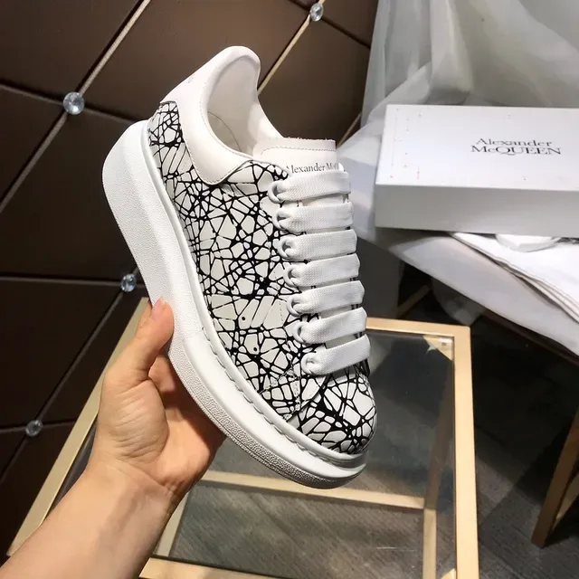 Alexander McQueen Oversized Sneaker White Black Web Print Lifestyle Sneakers 2