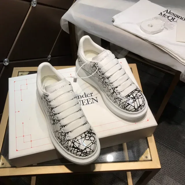 Alexander McQueen Oversized Sneaker White Black Web Print Lifestyle Sneakers 6