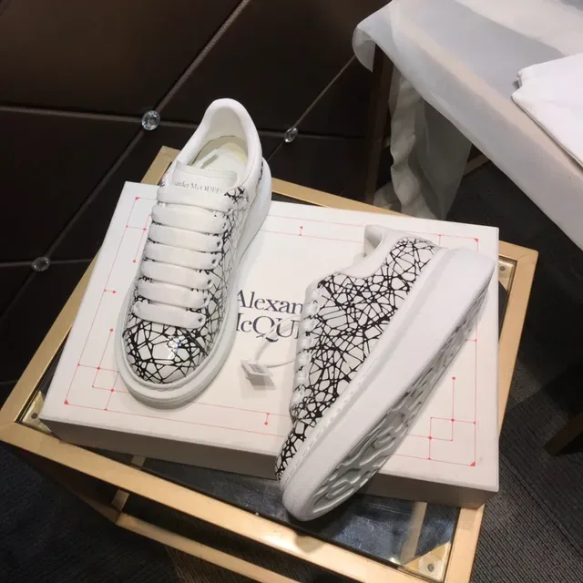 Alexander McQueen Oversized Sneaker White Black Web Print Lifestyle Sneakers 8