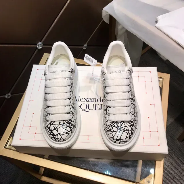 Alexander McQueen Oversized Sneaker White Black Web Print Lifestyle Sneakers 9