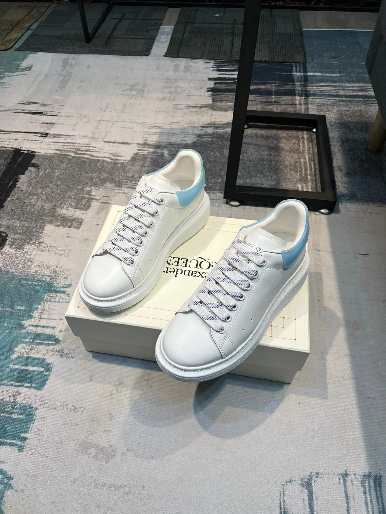 Alexander McQueen Oversized Sneaker White Blue Platform Sole Smooth Leather Upper Lifestyle Sneakers 5