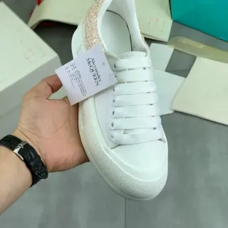 Alexander McQueen Oversized Sneaker White Gold Silhouette Glitter Heel Tab Lifestyle Sneakers