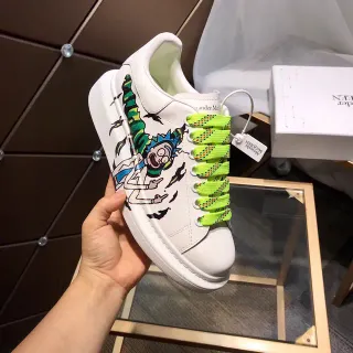 Alexander McQueen White Green Oversized Platform Sole Hand-Painted Cartoon Graphic Chunky Sneakers