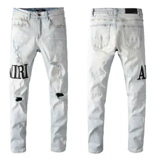 Amiri Distressed Graphic Print Light-Wash Slim-Fit Jeans