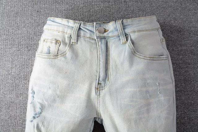 Amiri Distressed Graphic Print Light-Wash Slim-Fit Jeans 10