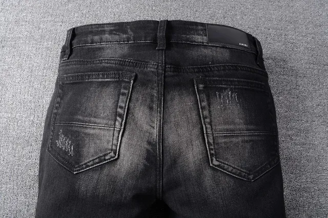 Amiri Motorcycle Black Gray Distressed Denim Paneling Jeans 2