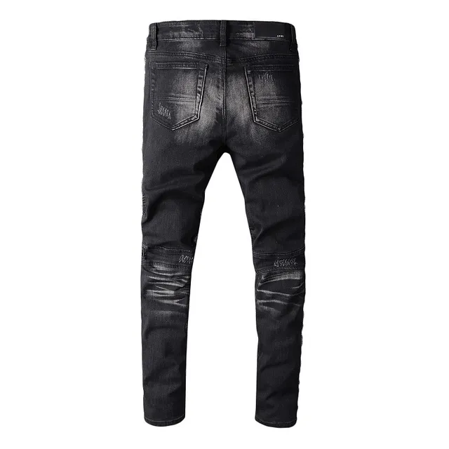 Amiri Motorcycle Black Gray Distressed Denim Paneling Jeans 3