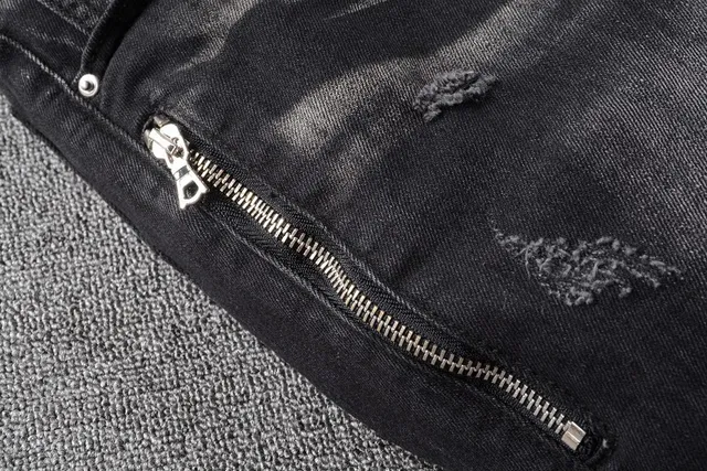 Amiri Motorcycle Black Gray Distressed Denim Paneling Jeans 5