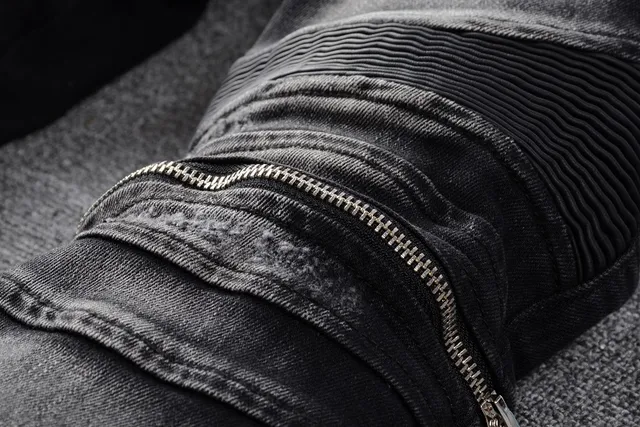 Amiri Motorcycle Black Gray Distressed Denim Paneling Jeans 8