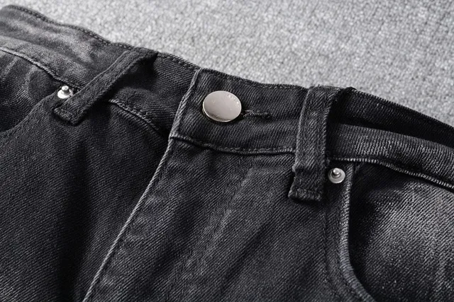 Amiri Motorcycle Black Gray Distressed Denim Paneling Jeans 9