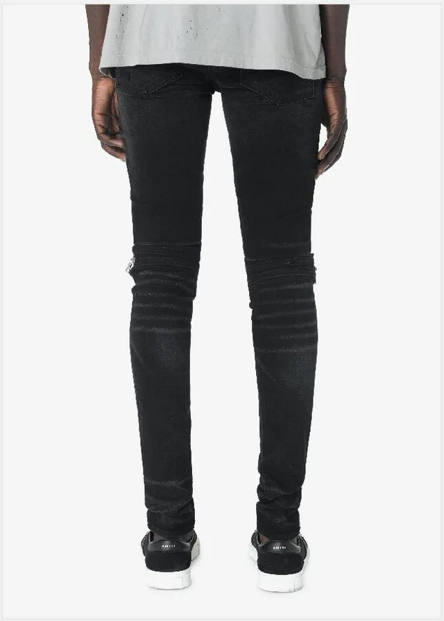 Amiri Motorcycle Black Gray Distressed Denim Paneling Jeans 13