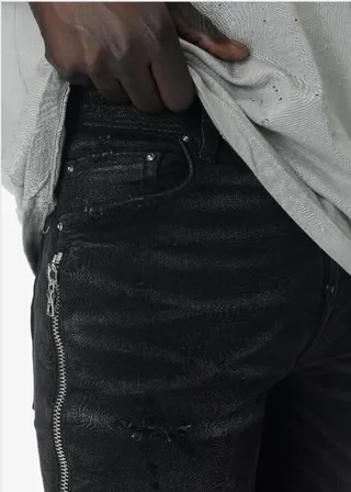 Amiri Motorcycle Black Gray Distressed Denim Paneling Jeans 18