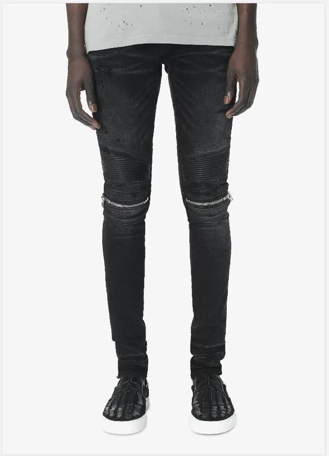 Amiri Motorcycle Black Gray Distressed Denim Paneling Jeans 19
