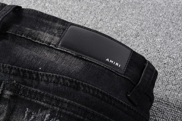 Amiri Motorcycle Black Gray Distressed Denim Paneling Jeans 21
