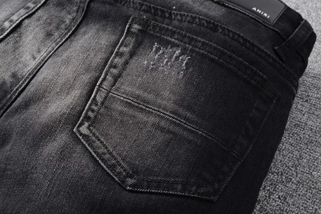 Amiri Motorcycle Black Gray Distressed Denim Paneling Jeans 22