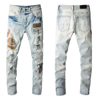 Amiri Patchwork Distressed Light-Wash Slim-Fit Jeans