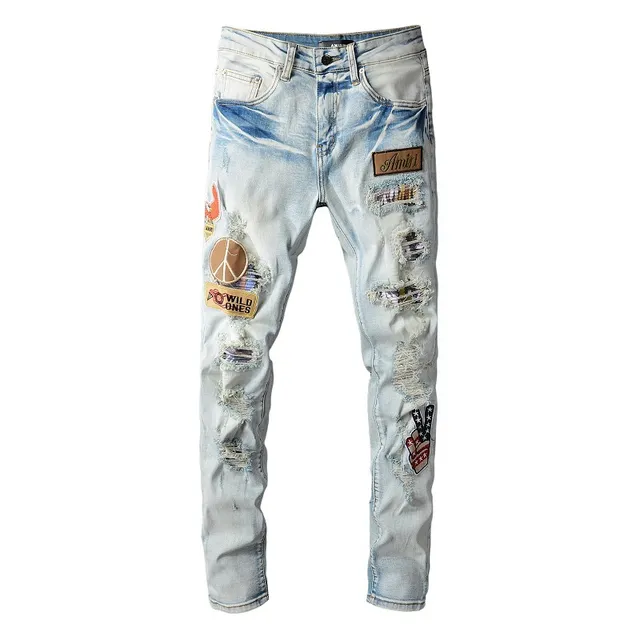 Amiri Patchwork Distressed Light-Wash Slim-Fit Jeans 8
